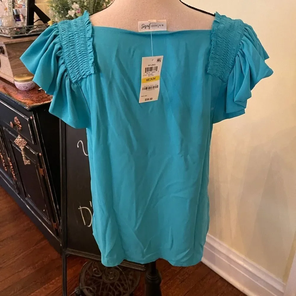 Gorgeous Teal Green Sz M Flounce Top NWT - Picture 4 of 8